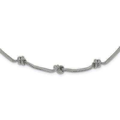 Knotted Mesh with 2 Inch Extender Necklace 17 Inch Sterling Silver Rhodium-Plated QG5998-17, MPN: Q…