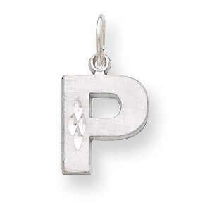 Diamond-cut Initial P Charm 14k White Gold Solid Satin D1282P, MPN: D1282P, 883957863023