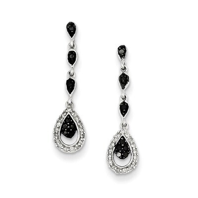 Black and White Diamond Teardrop Post Dangle Earrings Sterling Silver QE7875, MPN: QE7875, 88677418…