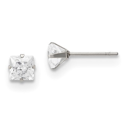 5mm Square Diamond CZ Stud Post Earrings Stainless Steel Polished SRE1101 by Chisel, MPN: SRE1101, …
