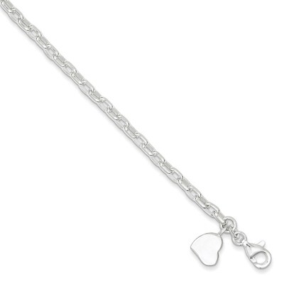 7 Inch Oval Rolo with Solid Heart Bracelet Sterling Silver QG1575-7, MPN: QG1575-7, 883957947921
