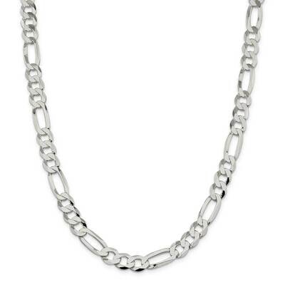 9.5mm Lightweight Flat Figaro Chain 28 Inch Sterling Silver QMB250-28, MPN: QMB250-28,