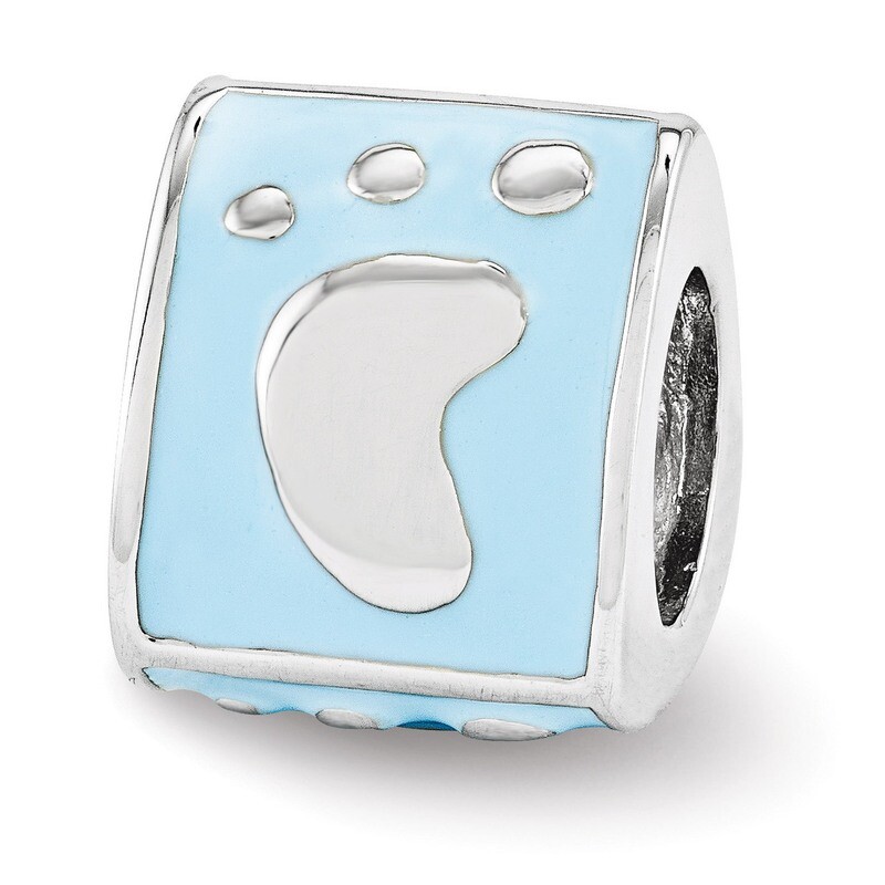 Blue Enamel 3-sided Baby Footprint Bead - Sterling Silver QRS3478, MPN: QRS3478, 191101468315