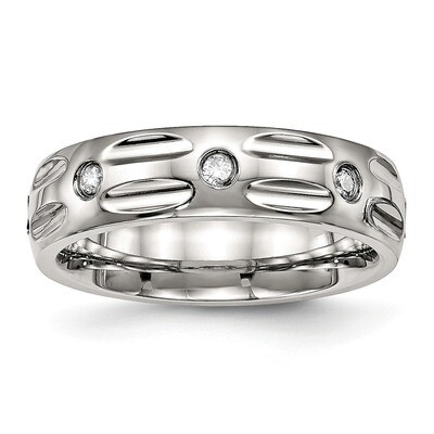 Grooved CZ Diamond Ring Stainless Steel Polished SR486, MPN: SR486, 191101431760