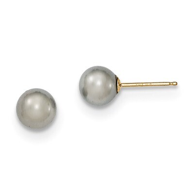 6-7mm Grey Round Cultured Pearl Stud Earrings 14k Gold X60PG, MPN: X60PG, 191101433207