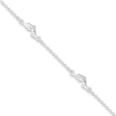 9 Inch Dolphin &amp; Extension Anklet Sterling Silver Polished QG3163-9, MPN: QG3163-9, 886774988702