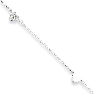 9 Inch 9 1in ext Polished &amp; Diamond Hearts Anklet Sterling Silver QG2790-9, MPN: QG2790-9, 88677498…