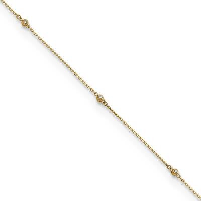 CZ Diamond 5 Station 9 Inch with 1 Inch Extender Anklet 14k Gold Polished ANK329-9, MPN: ANK329-9, …