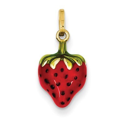 Enameled Puffed Strawberry Charm 14k Gold XCH138, MPN: XCH138, 886774072791