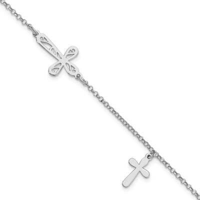 2-Cross with .5 In Extender Bracelet Sterling Silver Rhodium-Plated QG6214-7, MPN: QG6214-7, 196904…