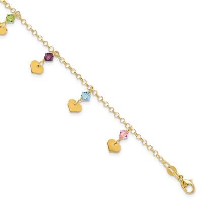 Polished Dangling Hearts &amp; CZ Diamond Fancy Bracelet 14k Gold FB819-7.25, MPN: FB819-7.25, 88677428…