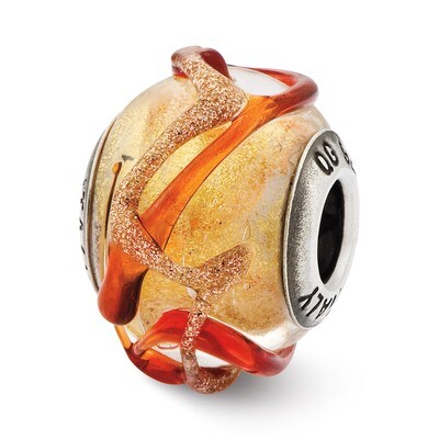 Yellow with Brown Textured Lines Glass Bea - Sterling Silver QRS2597, MPN: QRS2597, 883957579467