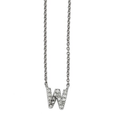 CZ Letter W 18in. Necklace Sterling Silver QCM1213W-18
