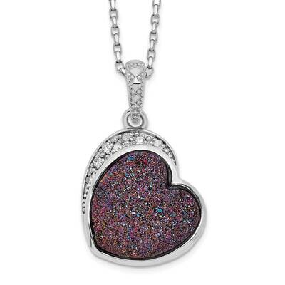 Sterling Silver Pink Druzy Quartz and Diamond Necklace PXS2760/D39044-SS