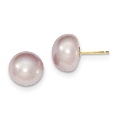 11-12mm Purple Button Cultured Pearl Stud Earrings 14k Gold X110BPU, MPN: X110BPU, 191101432927