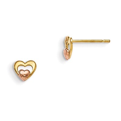 Children&#39;S Heart Post Earrings 14k Yellow &amp; Rose Gold GK709, MPN: GK709, 191101080050