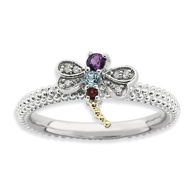 14k Gold Gemstone &amp; Diamond Dragonfly Ring - Sterling Silver QSK912, MPN: QSK912, 886774229461