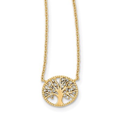 Gold-plated Tree with CZ Diamond Necklace 16 Inch Sterling Silver Polished QG3965-16, MPN: QG3965-1…