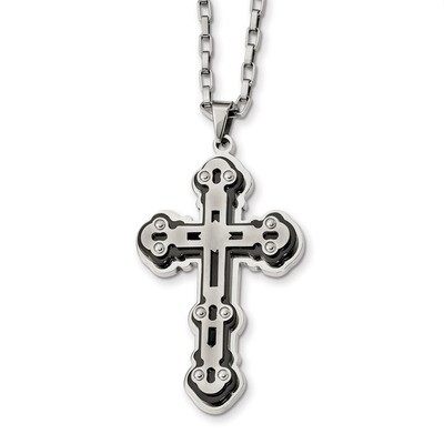 Black IP-plated Cross Necklace Stainless Steel Brushed and Polished SRN2313-24 by Chisel, MPN: SRN2…