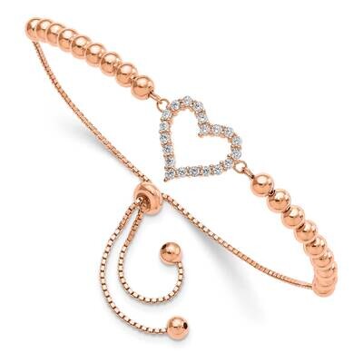 Beaded CZ Diamond Heart Adjustable Bracelet Sterling Silver Rose-Tone QG5943, MPN: QG5943, 19690416…