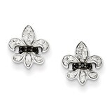 Black and White Diamond Fleur de Lis Post Earrings Sterling Silver QE7850, MPN: QE7850, 886774310527