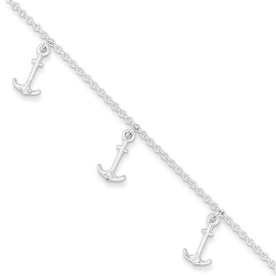 9 Inch Anchors &amp; Extension Anklet Sterling Silver Polished QG3162-9, MPN: QG3162-9, 886774988696