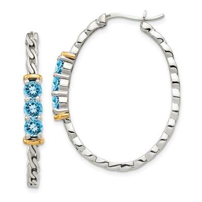Light Swiss Blue Topaz Hoop Earrings Sterling Silver with 14k Gold Accent QTC1596, MPN: QTC1596, 88…