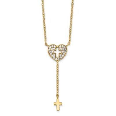 Heart with Cross Necklace 14k Gold CZ Diamond SF2760-17, MPN: SF2760-17, 886774079660