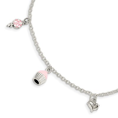 Children&#39;S Enameled Lollipop/Cupcake/Heart with 1.5 Inch Ext. Bracelet Sterling Silver QG3505-5.5, …