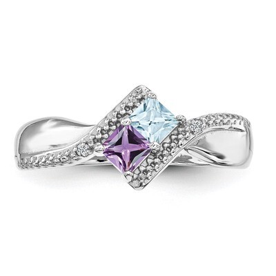 Rhodium-Plated Synthetic 2 Stone Mother&#39;s Ring Sterling Silver XMR67/2SS-8
