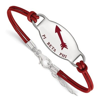 Pi Beta Phi Enameled Oval Leather Bracelet Sterling Silver SS018PBP-7, MPN: SS018PBP-7, 886774602790