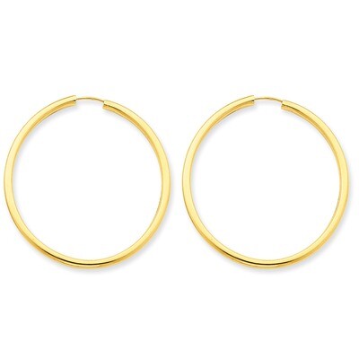 Round Endless 2mm Hoop Earrings 14k Gold Polished H983, MPN: H983, 883957900773
