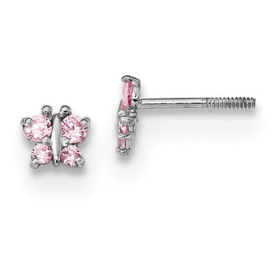Madi K Polished Pink CZ Diamond Butterfly Post Earrings 14k white Gold GK947, MPN: GK947, 191101077…