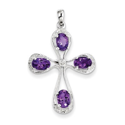 Amethyst &amp; Diamond Cross Pendant Sterling Silver Rhodium QDX906, MPN: QDX906, 883957489414