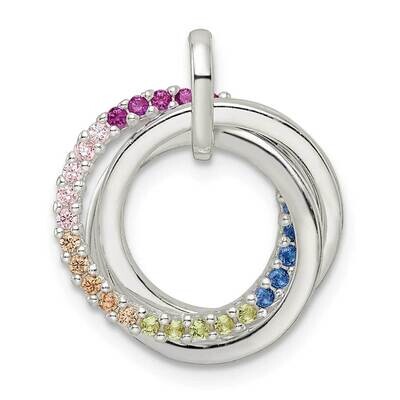 Rainbow CZ Diamond Intertwined Circles Pendant Sterling Silver Polished QP5445, MPN: QP5445,