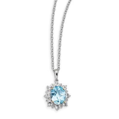 Sky Blue &amp; White Topaz Necklace Sterling Silver &amp; 14k Gold QG2736-18, MPN: QG2736-18, 685146726177