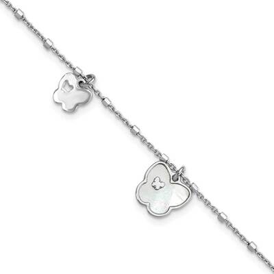 Mother of Pearl Butterfly with .5 Inch Extender Brace Sterling Silver Rhodium-Plated QG6209-6.5, MP…