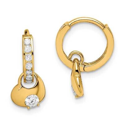 Hinged Hoop with Heart Dangle Post Earrings 14k Gold CZ Diamond GK1010 by Madi K, MPN: GK1010, 1911…