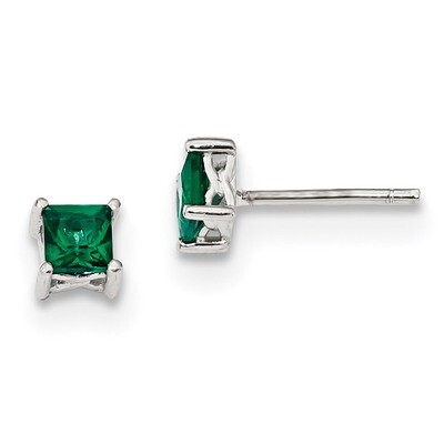 4mm Princess Created Emerald Post Earrings Sterling Silver QBE28MAY, MPN: QBE28MAY, 883957940625