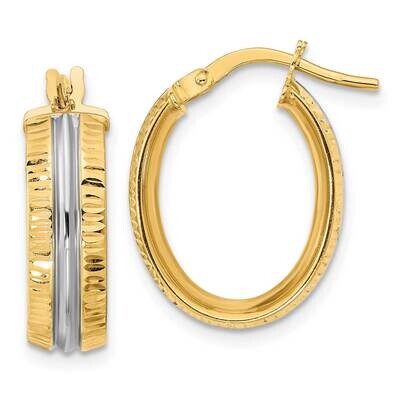 Center Polished Oval Hoop Earrings 14k Gold with White Rhodium TF2036, MPN: TF2036, 883957987644