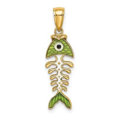 Green Enamel Fish Bone Charm 14k Gold K7043, MPN: K7043, 637218140848