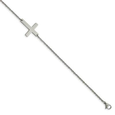 Sideways Cross Anklet Stainless Steel Polished SRA102-10 by Chisel, MPN: SRA102-10, 886774263380