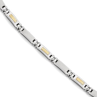 14k Gold Polished &amp; Brushed Link Bracelet - Stainless Steel SRB1730-8.25 by Chisel, MPN: SRB1730-8.…