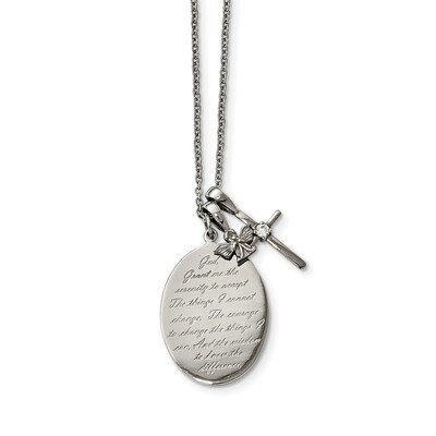 Serenity/French Prayer CZ Cross 2 Inch Extender Necklace Stainless Steel Polished SRN2243-18 by Chi…