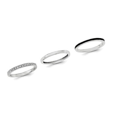 Enameled with CZ Diamond Ring Set Sterling Silver Rhodium-plated QR6108, MPN: QR6108,