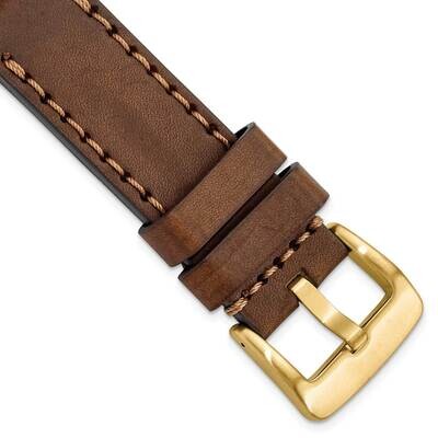 24mm Brown with Stitch Sport Calfskin with IP-plated Buckle Watch Band Gold-tone BAY344-24, MPN: BA…