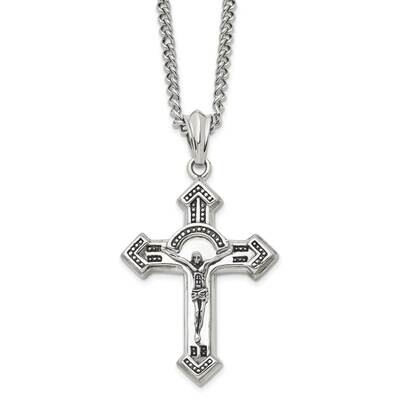 Antiqued &amp; Polished Crucifix 24 Inch Necklace Stainless Steel SRN1158-24 by Chisel, MPN: SRN1158-24…