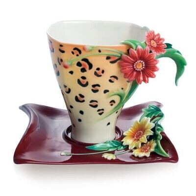 Franz Porcelain Safari Jewels Of The Jungle Leopard Cup Saucer Set FZ02143, MPN: FZ02143,