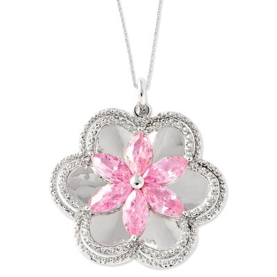 Pretty in Pink 18 Inch Flower Necklace Sterling Silver with Diamonds QSX458, MPN: QSX458, 886774974…