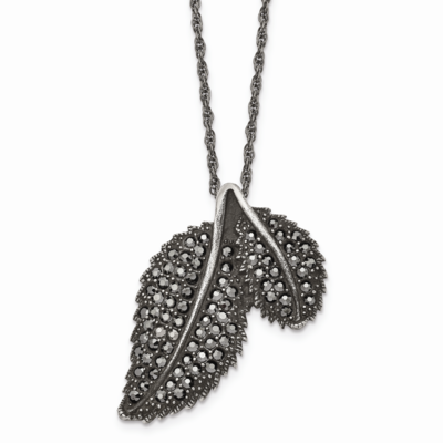 Marcasite and Antiqued Leaf Necklace Stainless Steel SRN1379-20 by Chisel, MPN: SRN1379-20, 8867746…